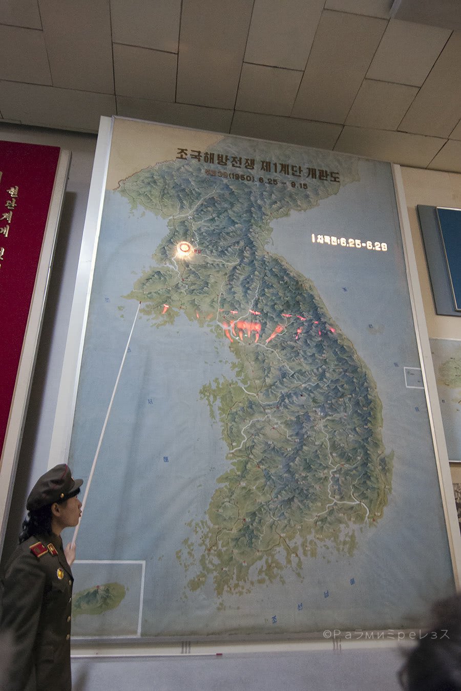 North Korean soldier explaining the war.