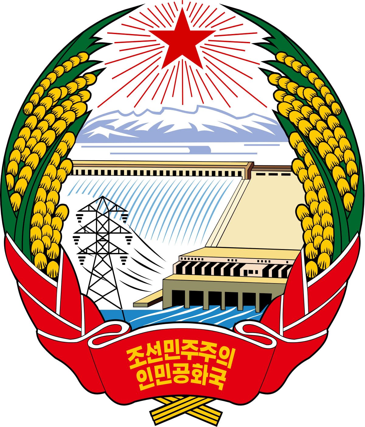 Escudo de Korea del Norte, incluyendo al Monte Paektu.