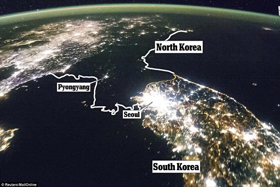 Diferencias en generación de electricidad entre Korea del Norte y Korea del Sur, vistas desde el espacio sideraaaaaal.